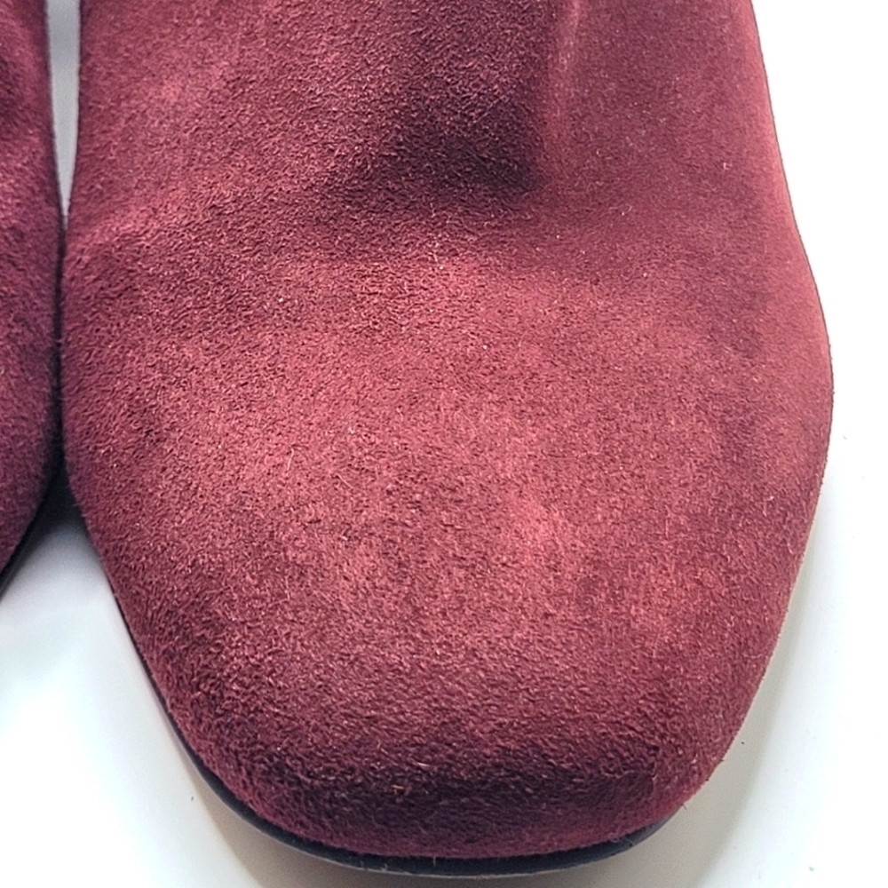Franco Sarto Sz 10M Leather Suede Block Heel 3.5" Burgundy Zip Up Ankle Bootie - Picture 9 of 12